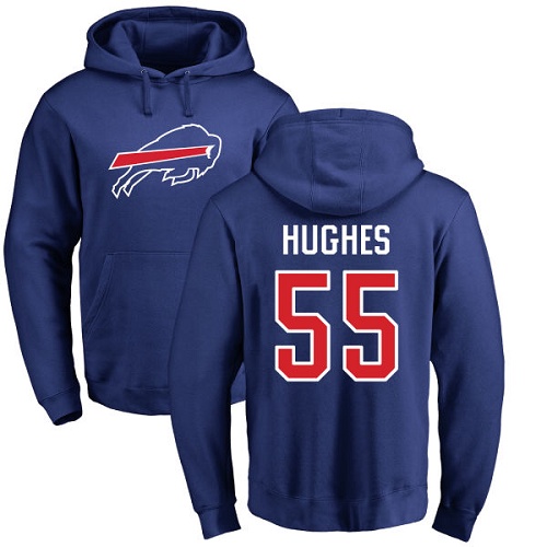 Men NFL Buffalo Bills 55 Jerry Hughes Royal Blue Name and Number Logo Pullover Hoodie Sweatshirt